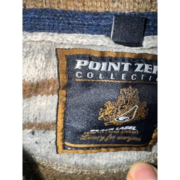 Point Zero Sweater Men L Brown Shawl Collar Knit Button Long Sleeves Pullover - Picture 4 of 10